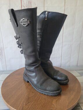 Harley Davidson Women’s 7.5 Josi 15” Black Leather Motorcycle Boots Knee High